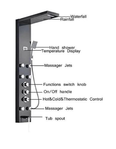 A6252, Shower Panel Wall Mounted Massage Side Spray