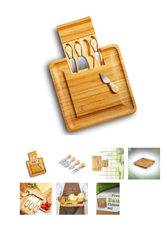 A0949, Bamboo Cheese Board and Cutlery Set