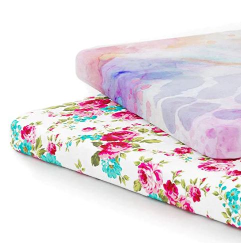 A1031, Fitted Sheet Set for Pack N Play Mattress Pad, 2 Pack