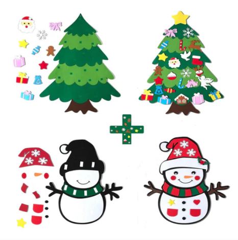 A6504, DIY Felt Christmas Tree & Snowman Set - 2 Pack