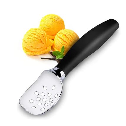 A0942, Heavy Duty Solid Stainless Steel Non-Silp Rubber Handle Ice Cream Scoop
