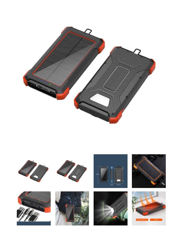 A8026, Solar Charger Waterproof Power Bank 10,000 mAh with LED Light