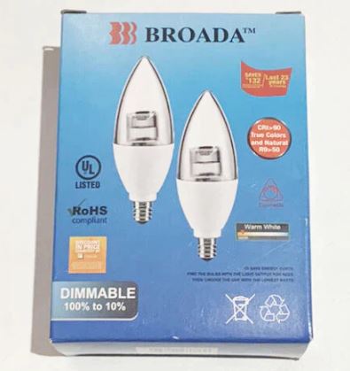 A1035, Candelabra LED Light Bulbs 2 Pack Dimmable 3000K C12 3W 250 Lumens Warm White