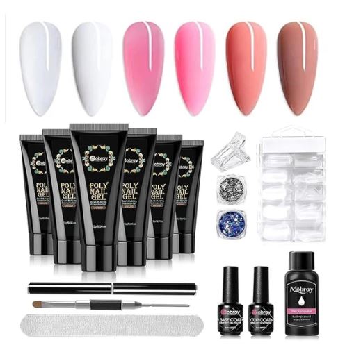 A6287, 6 Colors Clear White Nude Poly Nail Set
