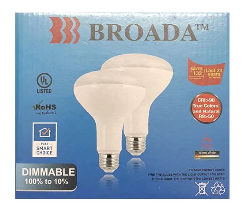 A1038, Omni-Directional LED 9 Watt BR30 Flood Light Bulb Warm White 2 PACK