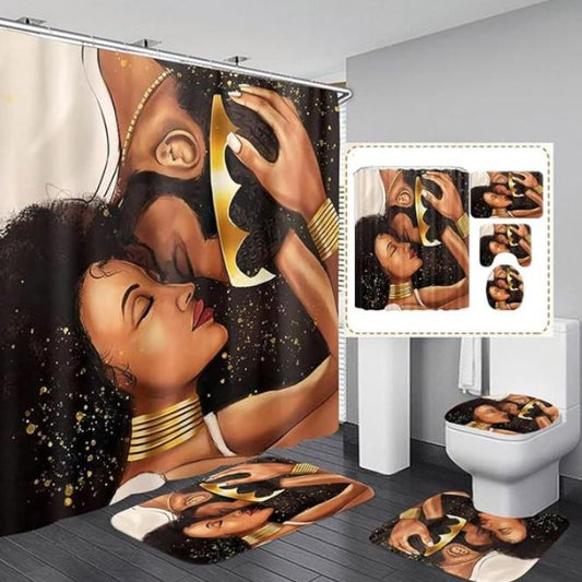 A6645, 4 pieces Shower Curtain Bathroom mat Set