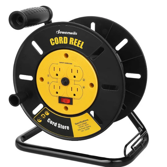 A6825, Extension Cord Storage Reel with 4-Grounded Outlets 25ft
