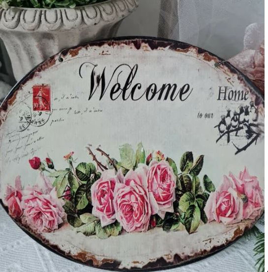 A6570, Oval wood welcome door sign 11.5" x 7.5"