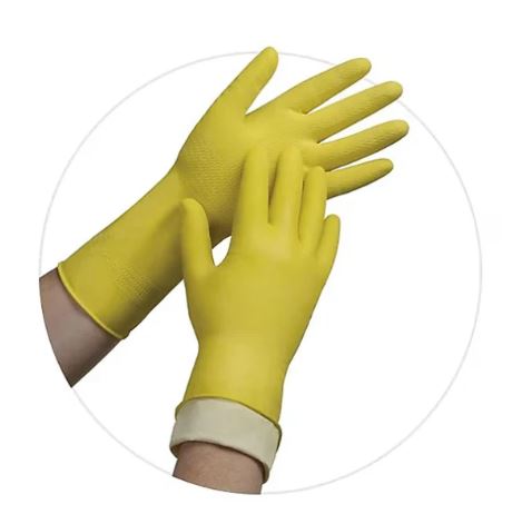 A1140, Yellow Heavy Latex Flocked Gloves 12pair/pack