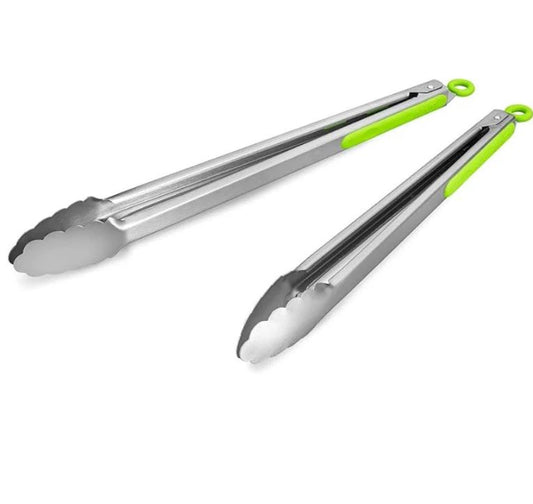 A0941-02, Silicone BBQ Turners, Cooking Locking Food Kitchen Tongs, 9&12 inch 2 pieces set