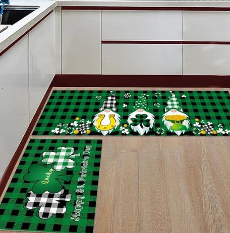 A6260, Arts Print Shamrocks Kitchen Rug Mat Set of 2