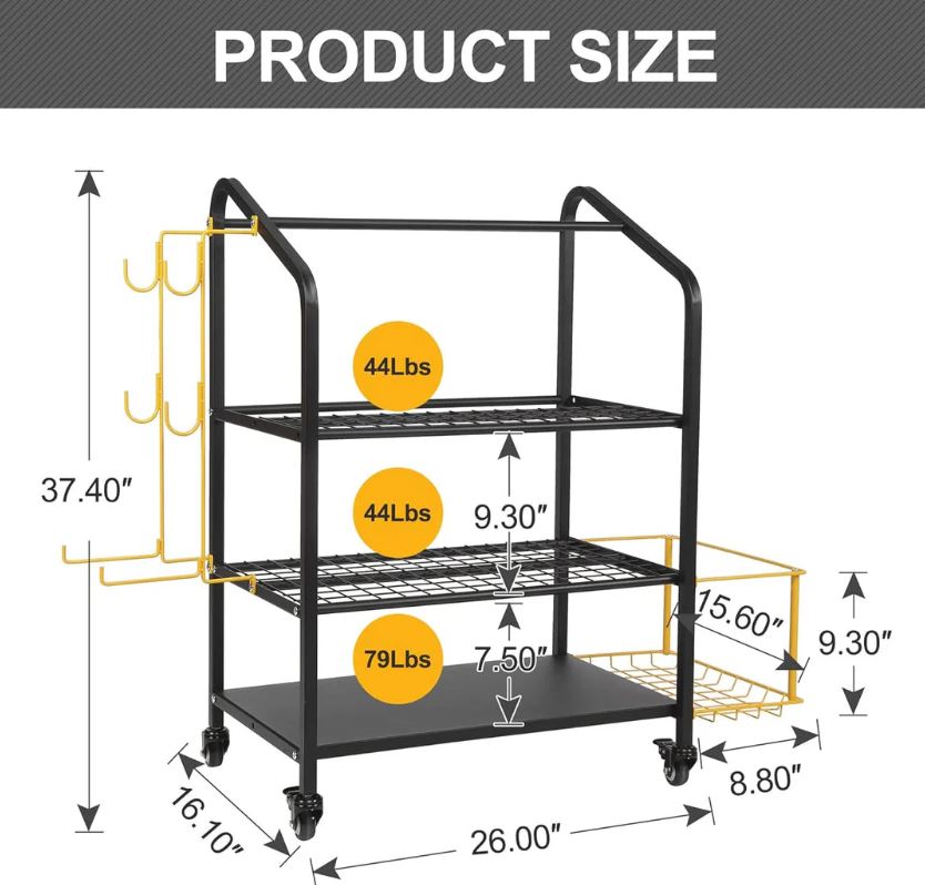 A6749, Rack, Storage Cart with Hooks and Wheels