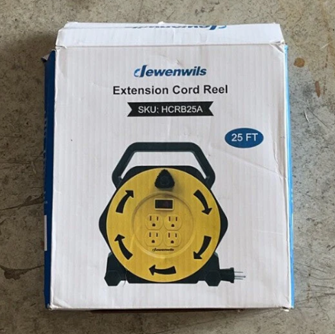 A6825, Extension Cord Storage Reel with 4-Grounded Outlets 25ft