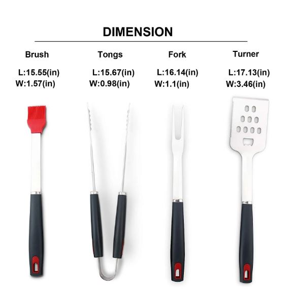 A6136, 4-Piece Stainless Steel Barbecue Grill Tools Set
