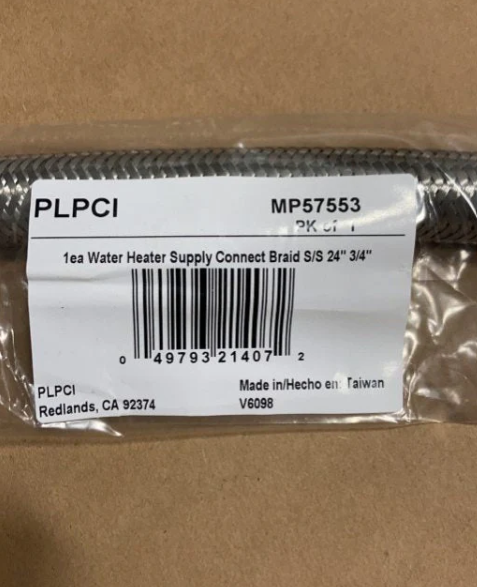 A6768, Water Heater Supply Line SS 24" 3/4" --3/4"