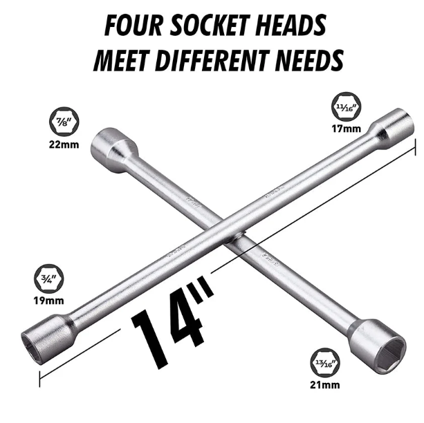 A8037, Universal Heavy Duty Lug Wrench, 4-Way Tire Iron Wrench
