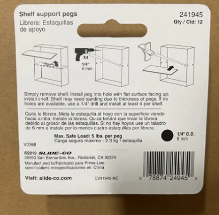 A6815, Shelf support pegs