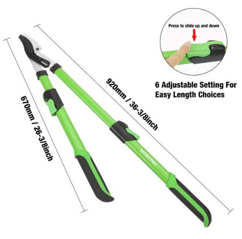 A6201, Telescoping Bypass Lopper Pruners, Heat-Treated Steel, Cutter